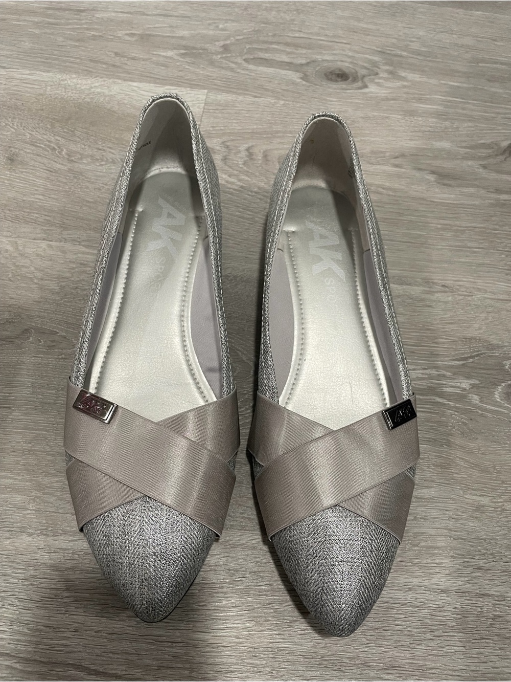 Anne Klein Silver-Taupe Pointed Toe Flats